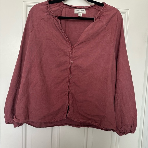 Anthropologie Cloth + Stone tencel 3/4 peasant top size Large - Picture 2 of 5
